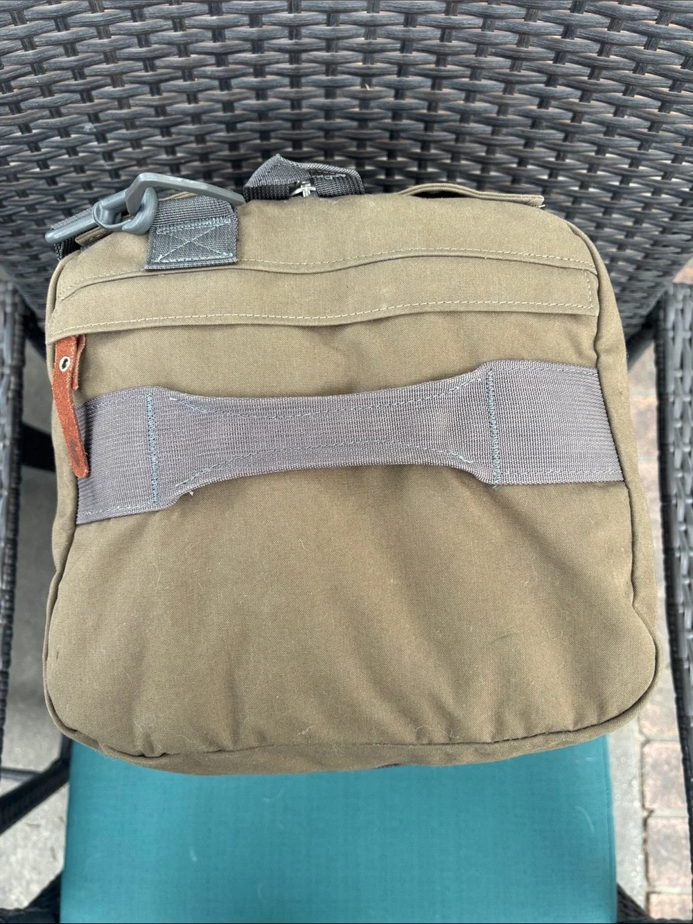 cotopaxi Olive Brown Canvas Duffel Bag with Gray Straps